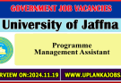 Programme Management Assistant - University of Jaffna.