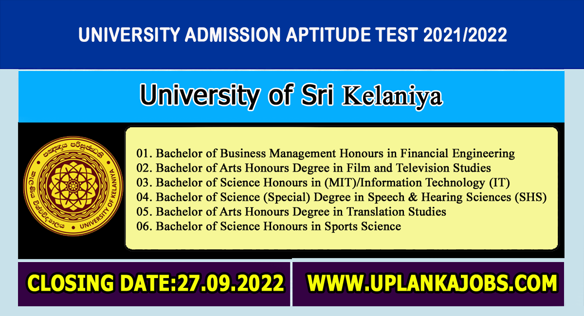Kelaniya University Aptitude Test 2022 Closing Date Extended Uplakajobs