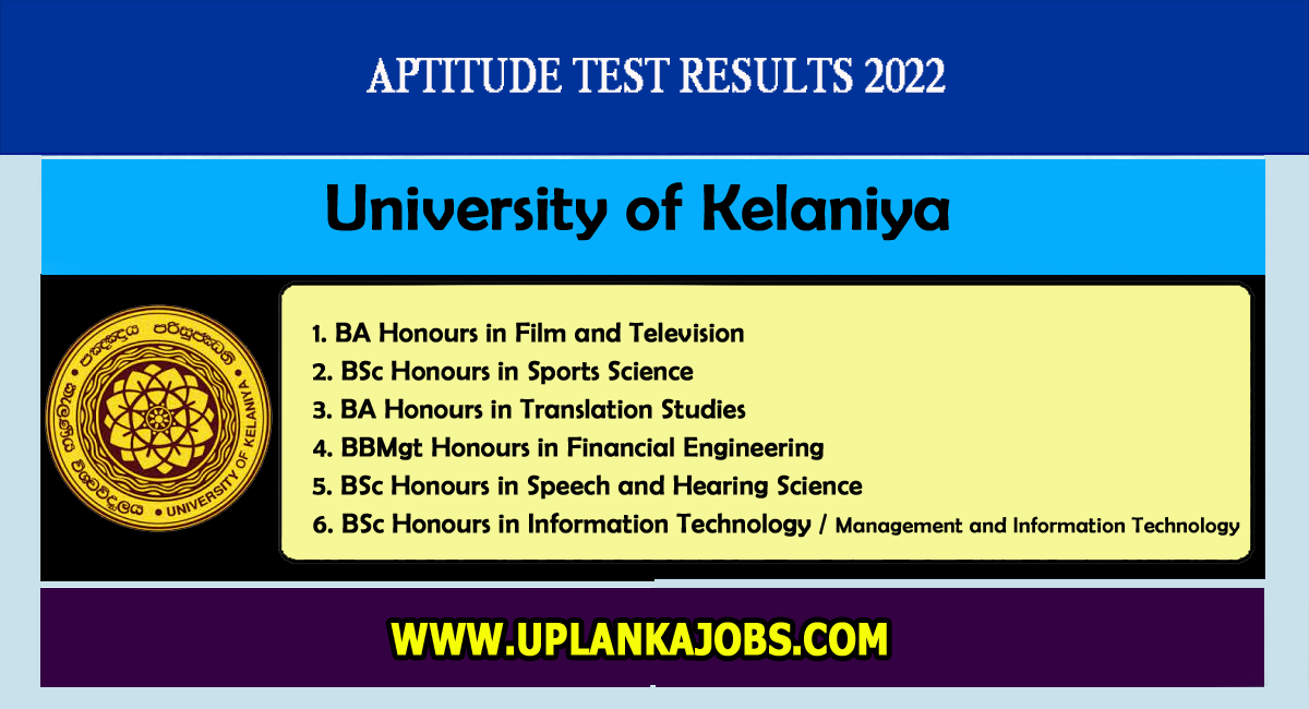 University Of Kelaniya Aptitude Test Results 2022